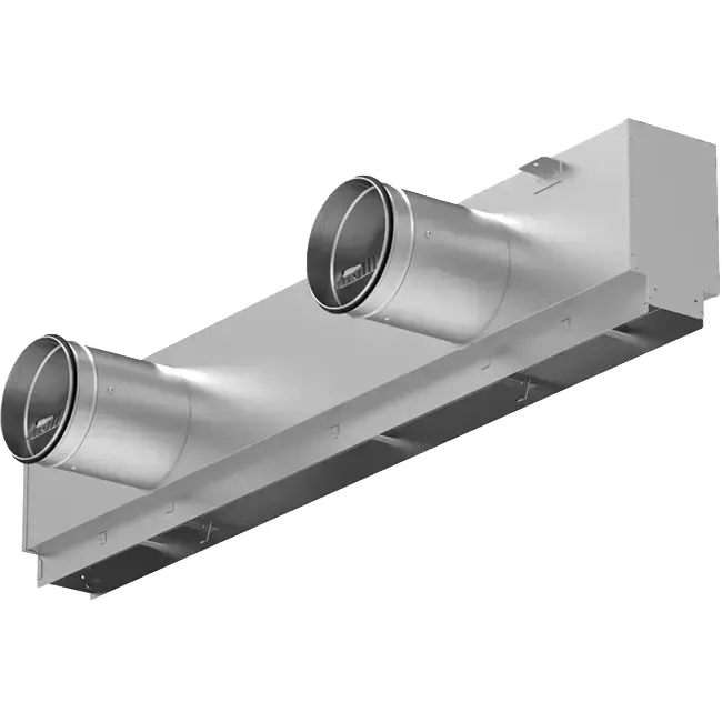 Lijnrooster aluminium met 4 instelbare patroonbladen – 1250 mm – RAL 9016 + geïsoleerd plenum met luchtdebietregelklep