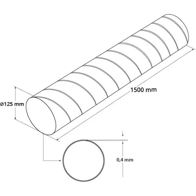 Spirobuis Ø 125mm lengte 1,5 meter - Gegalvaniseerd