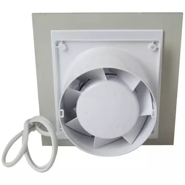 Badkamer ventilator Ø 100 mm met trekkoord en stekker - glazen front satijn goud