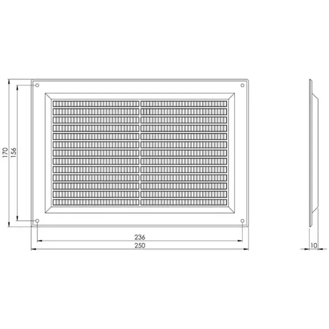 Ventilatierooster rechthoekig met grill 250x170 mm bruin - VR2517B