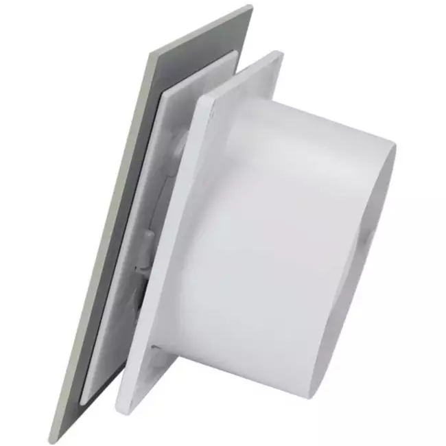 Badkamer ventilator Ø 100 mm met timer - glazen front satijn zilver