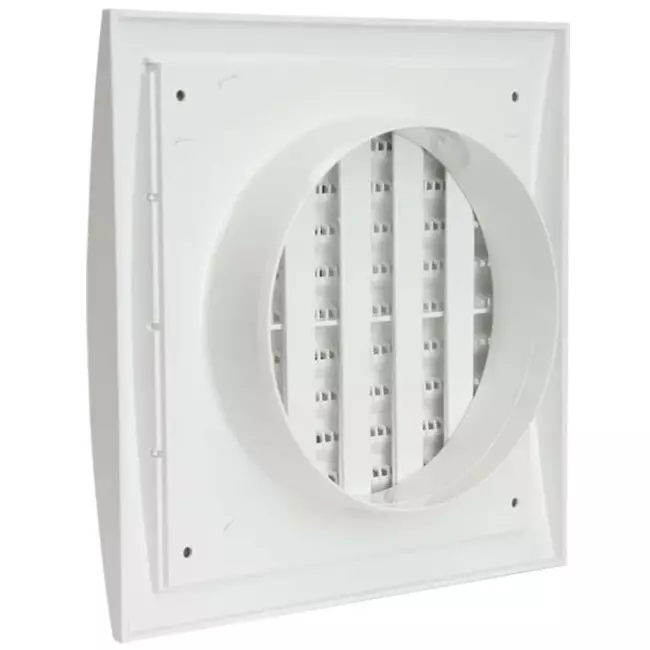 Muurrooster regelbaar 190x190 diameter: 125 wit - ND12R