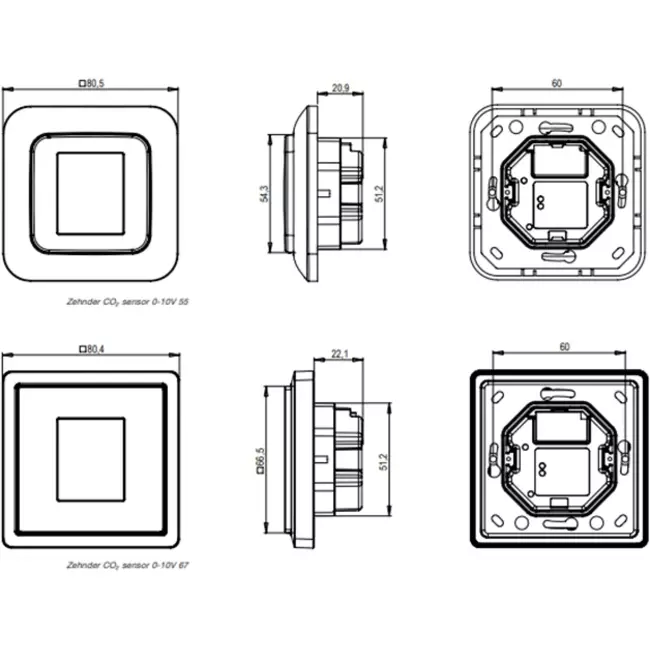 Zehnder CO2-sensor RF 67 Opbouw (inclusief opbouwdoos)