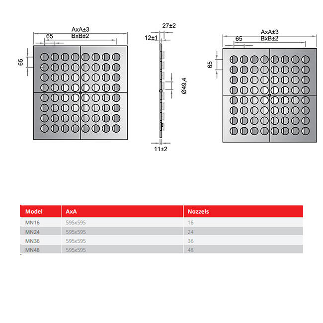 Multinozzle plafondrooster 596x596mm - MN24 RAL 9016