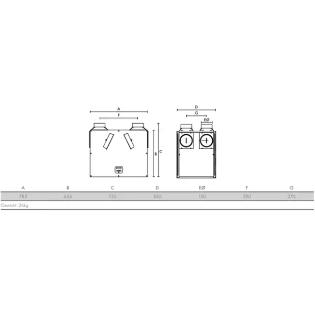 Vent-Axia WTW Lo-Carbon Sentinel Kinetic B Plus R rechts 390 m³/h