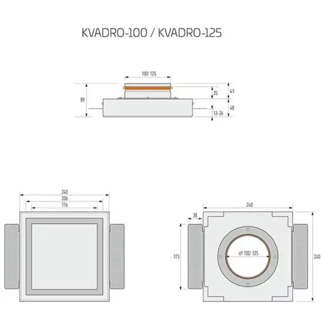 Ergovent instucbaar frameloos ventilatieventiel vierkant 100 mm