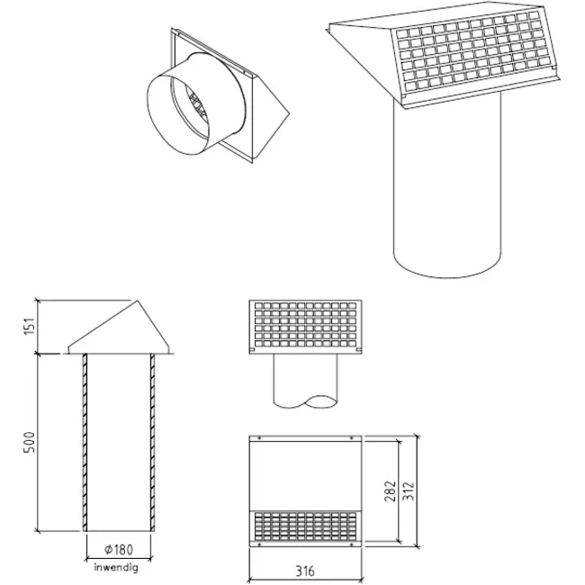 Thermoduct geveldoorvoer 180 mm