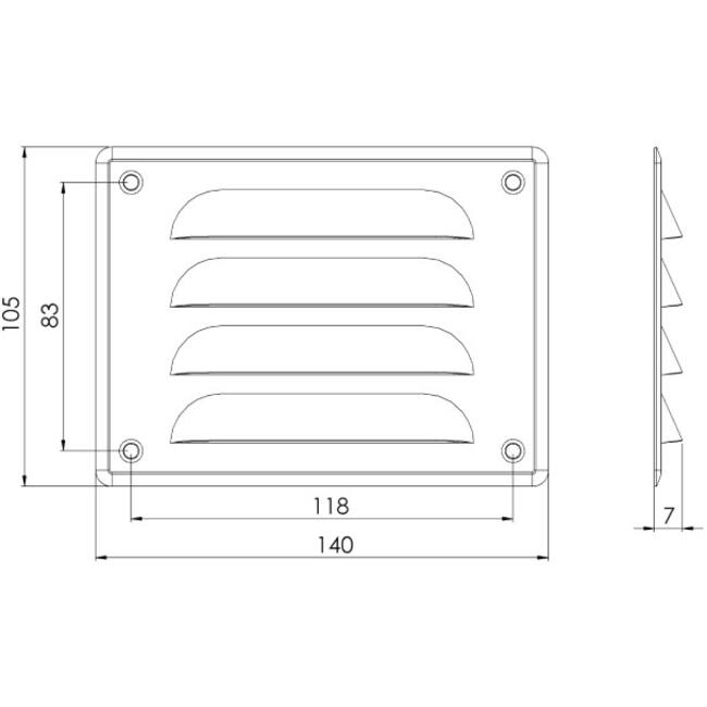 Metalen ventilatierooster vierkant 140x105 mm wit - MR14105