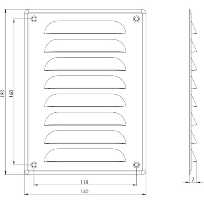 Metalen ventilatierooster vierkant 140x190 mm bruin - MR1419B