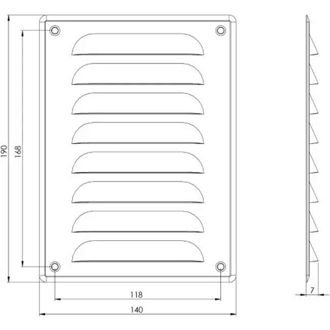 Metalen ventilatierooster vierkant 140x190 mm koper - MR1419Cu