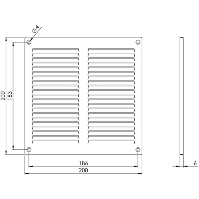 Metalen rooster 200x200mm zwart – MR2020M - RAL9005