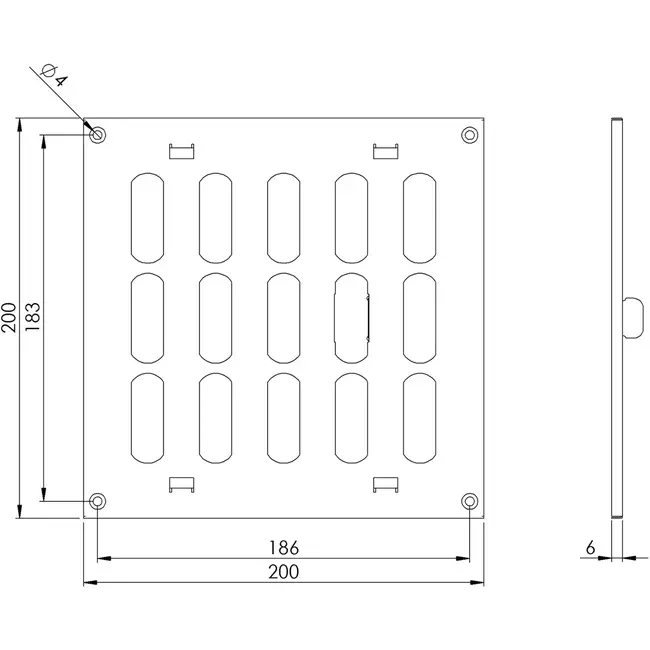 Metalen rooster verstelbaar 200x200 gegalvaniseerd - MR2020RZn