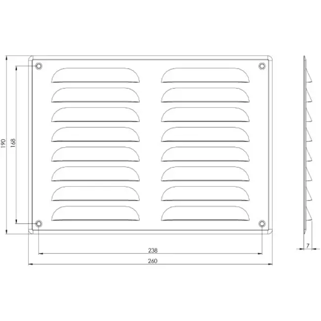 Metalen ventilatierooster vierkant 260x190 mm rvs - MR2619i