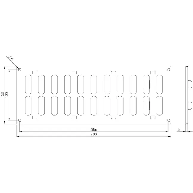 Metalen rooster 400x150mm zink - MR4015Zn