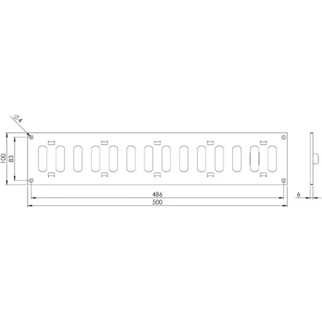 Metalen rooster verstelbaar 500x100 zwart - MR5010RM - RAL9005