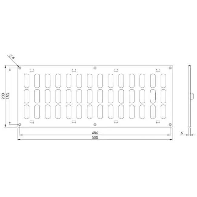 Metalen rooster verstelbaar 500x200 wit - MR5020R - RAL9016
