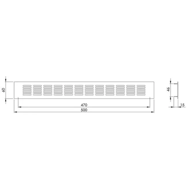Plintrooster aluminium - wit L=500mm x H=60mm - RA650