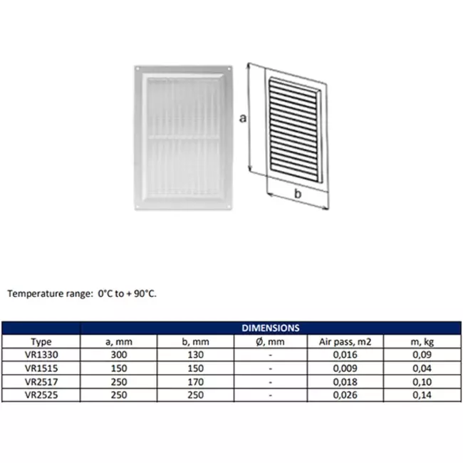 Ventilatierooster rechthoekig met grill 130x300 mm bruin - VR1330B