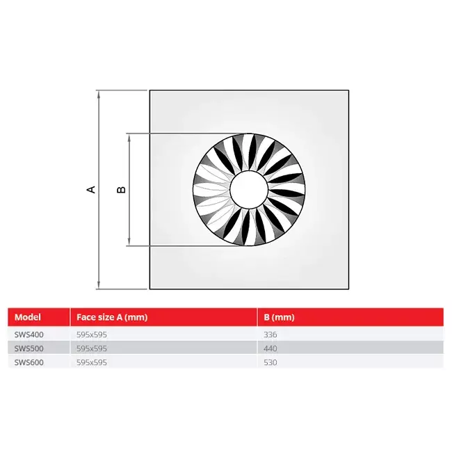 Wervelrooster vaste lamellen 600mm vierkant - SWS 600 RAL 9005 30% glans