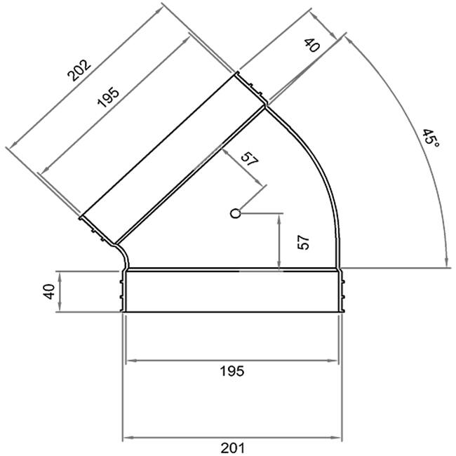 Wavin Ventiza bocht 45 graden PVC ovaal 195x80 mm horizontaal M/M