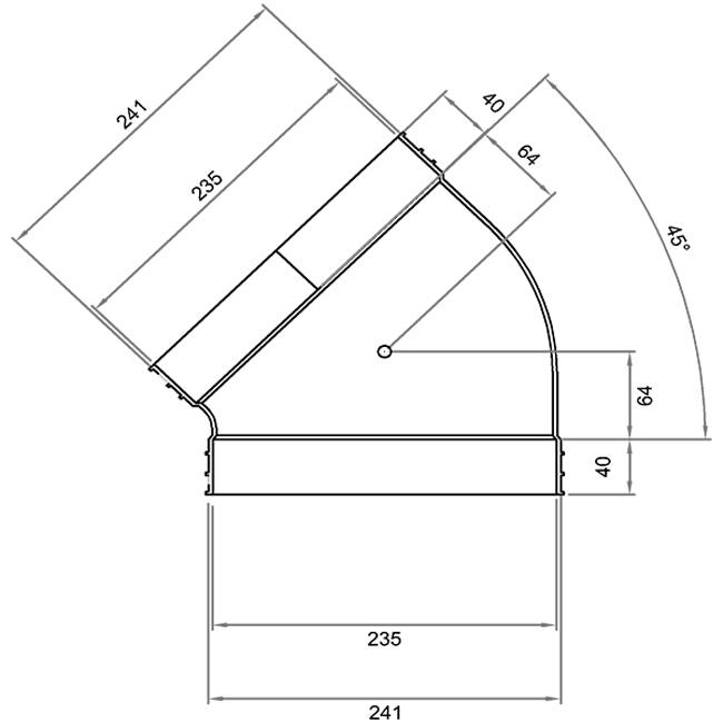 Wavin Ventiza bocht 45 graden PVC ovaal 235x80 mm horizontaal M/M