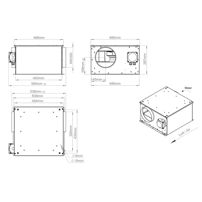 Buisventilator 200mm geïsoleerd - ISORX 200 EC K 01