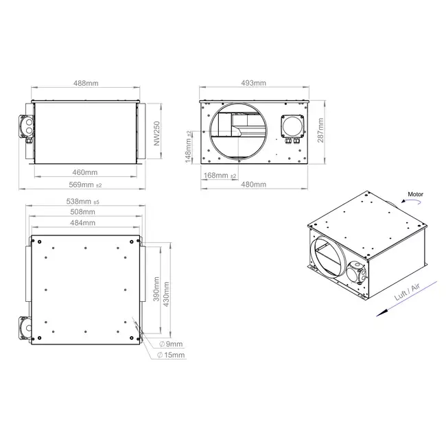 Buisventilator 250mm geïsoleerd - ISORX 250 EC K 01
