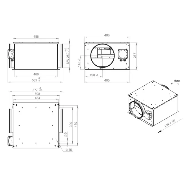 Buisventilator 250mm geïsoleerd - ISOR 250 EC K 01