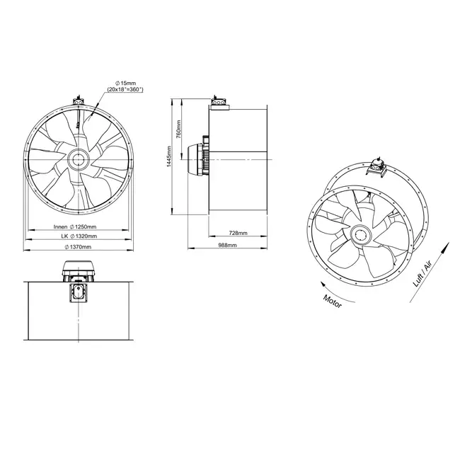 Axiaal 1250 mm kanaalventilator - AL 1250 D6 03 CFG