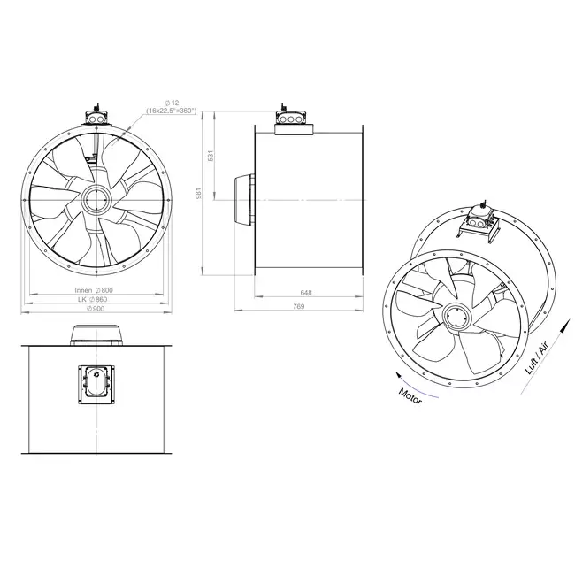 Axiaal 800 mm kanaalventilator - AL 800 D4 03 CFG