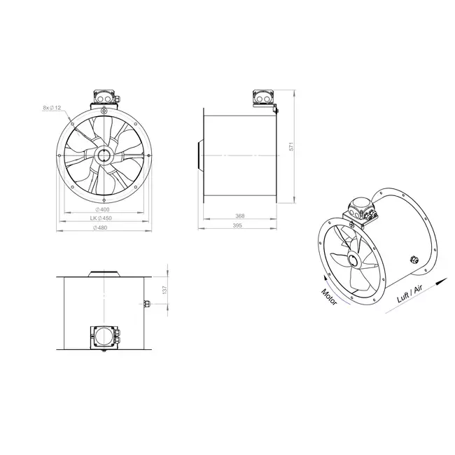 Axiaal 400 mm kanaalventilator - AL 400 D2 01 CFG