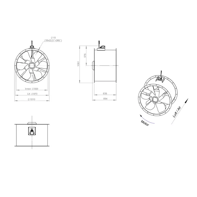 Axiaal 900 mm kanaalventilator - AL 900 D6 02 CFG