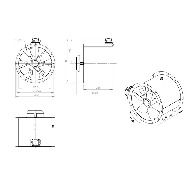 Axiaal 500 mm kanaalventilator - AL 500 D2 01 CFG
