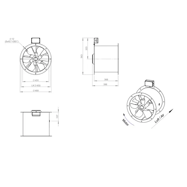 Axiaal 400 mm kanaalventilator rookgas F300- AL 400 D2 F3 01 CFG
