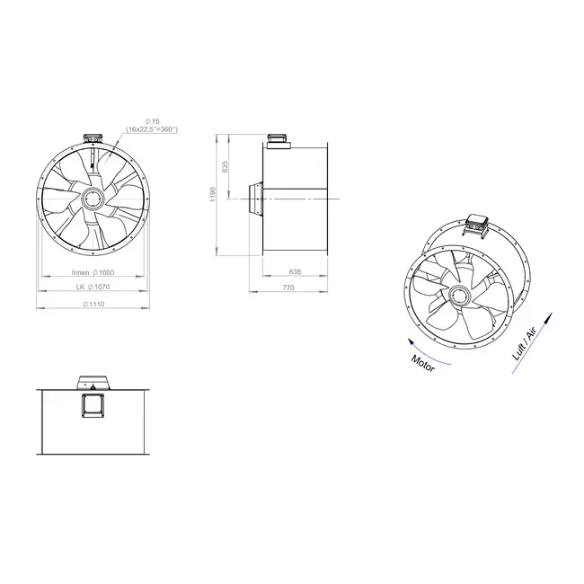 Axiaal 1000 mm kanaalventilator rookgas F300- AL 1000 D4 F3 01 CFG