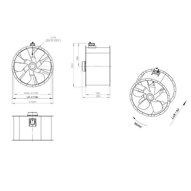 Axiaal 1120 mm kanaalventilator - AL 1120 D6 02 CFG