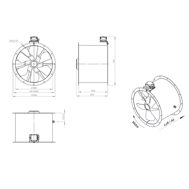Axiaal 560 mm kanaalventilator - AL 560 D4 02 CFG