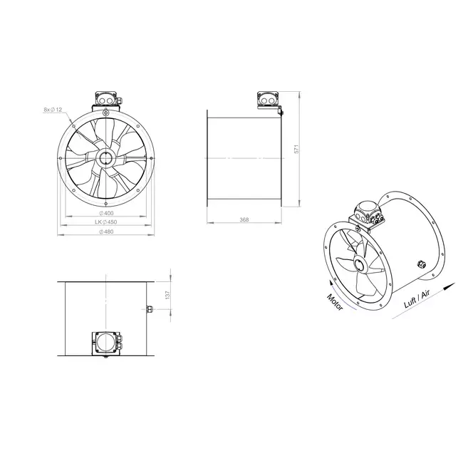 Axiaal 400 mm kanaalventilator - AL 400 D2 02 CFG