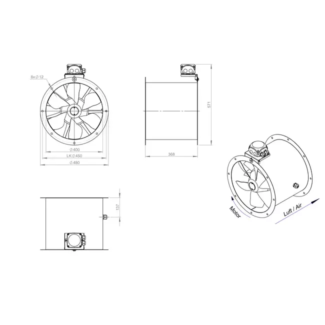 Axiaal 400 mm kanaalventilator - AL 400 D4 01 CFG