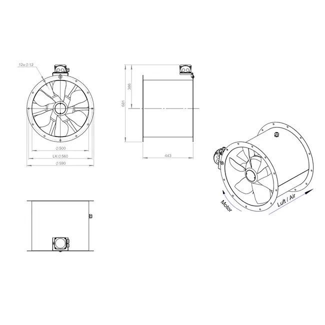 Axiaal 500 mm kanaalventilator - AL 500 D4 01 CFG