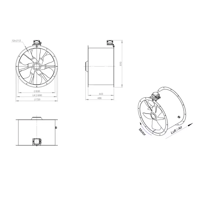 Axiaal 630 mm kanaalventilator - AL 630 D84U 02 CFG