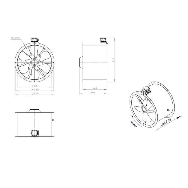 Axiaal 630 mm kanaalventilator - AL 630 D84U 01 CFG