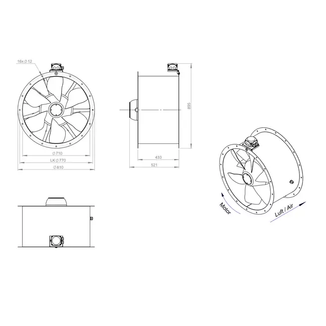 Axiaal 710 mm kanaalventilator - AL 710 D84U 02 CFG