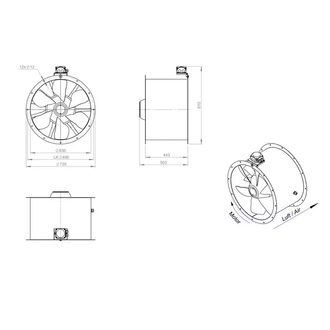 Axiaal 630 mm kanaalventilator - AL 630 D6 02 CFG