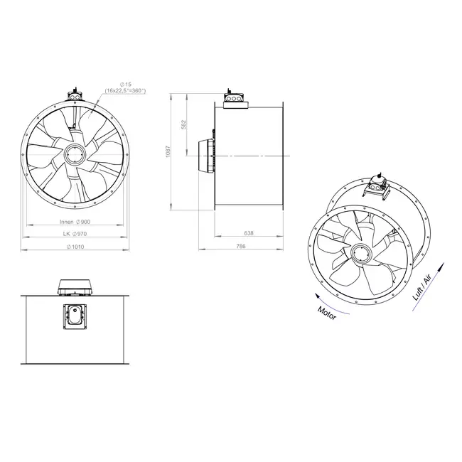 Axiaal 900 mm kanaalventilator - AL 900 D6 03 CFG