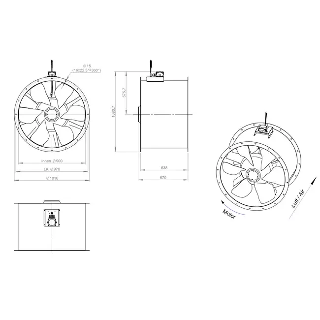 Axiaal 900 mm kanaalventilator - AL 900 D84U 01 CFG
