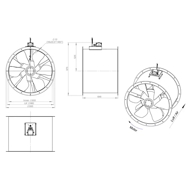 Axiaal 800 mm kanaalventilator - AL 800 D6 01 CFG
