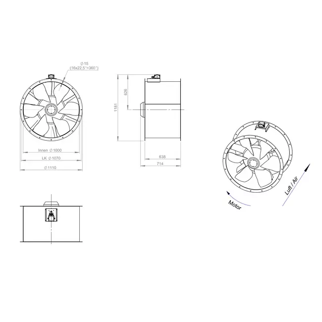 Axiaal 1000 mm kanaalventilator - AL 1000 D6 02 CFG
