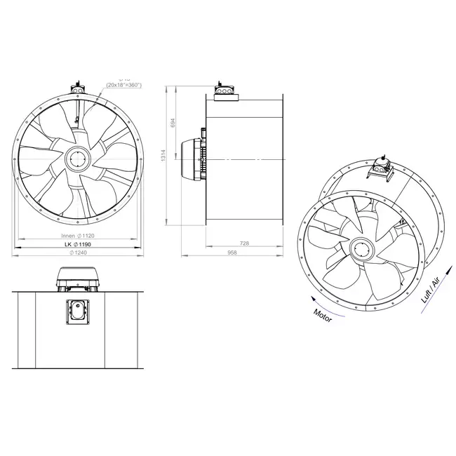 Axiaal 1120 mm kanaalventilator - AL 1120 D6 03 CFG