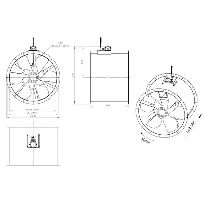 Axiaal 800 mm kanaalventilator - AL 800 D84U 01 CFG